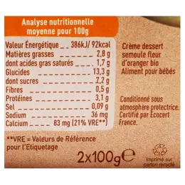 Babybio Desserts Lactés Bol Semoule au Lait Fleur d’Oranger +6m Bio Lot de 2 x 100g