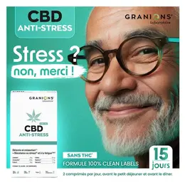 GRANIONS CBD Anti-Stress - Cannabidiol + Ashwagandha - Sans THC - 30 Comprimés