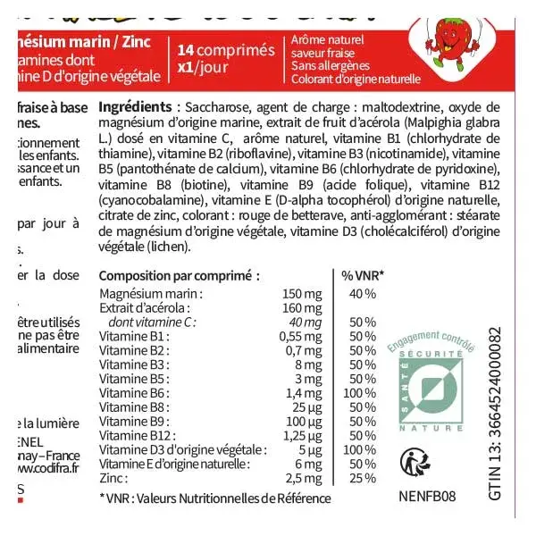 Codifra Normalite 1000 Multivitamines Magnésium Enfants 14 comprimés ...