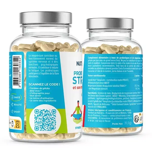 Nutri&Co Probiotiques Anti-Stress Breveté + Magnésium 60 gélules Vegan