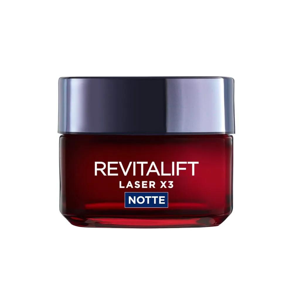 L'Oréal Paris Crema Viso Notte Revitalift Laser X3 Azione Antirughe Anti-Età con Acido Ialuronico e Pro-Xylane 50 ml