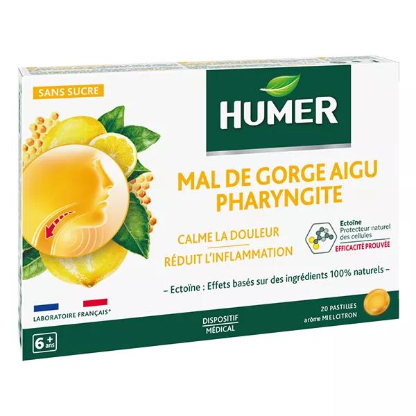 Humer Dolor de Garganta Agudo Faringitis Aroma a Miel y Limón 20 pastillas