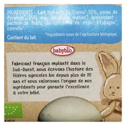 Babybio Desserts Lactés Pot Brassé au Lait de Vache Poire Cannelle +6m Bio Lot de 2 x 130g