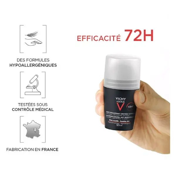 Vichy Homme Deodorante Antitraspirante Roll-on 72H Lotto di 2 x 50ml