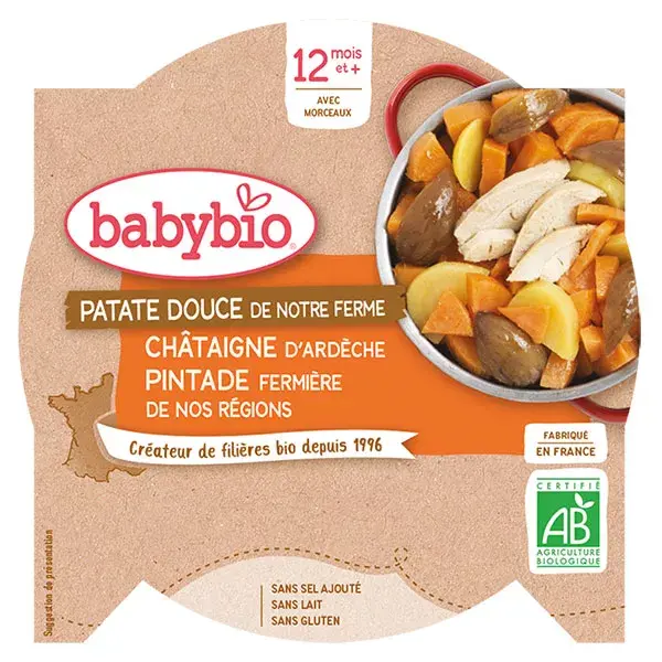 Babybio Repas Midi Assiette Patate Douce Châtaigne Pintade +12m Bio 230g