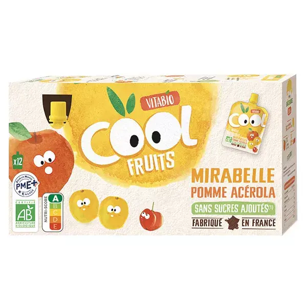 Vitabio Cool Fruits Gourde Mirabelle Pomme Acérola Bio Lot de 12 x 90g