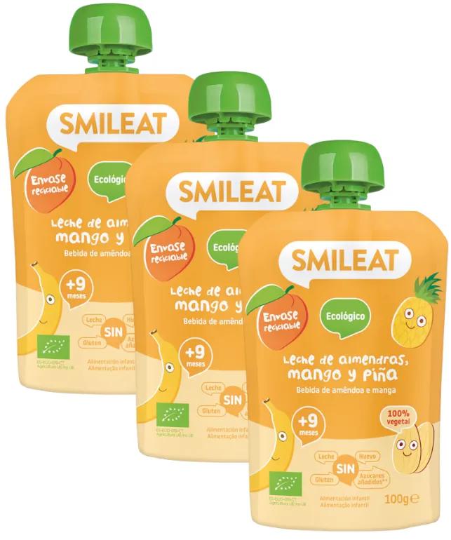 Smileat Pouch Lait Amande, Mangue et Ananas ECO +9m 3x100 gr