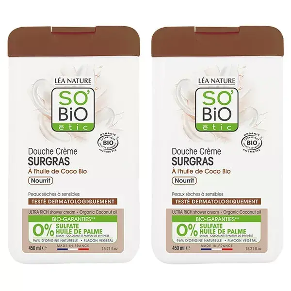 So'Bio Étic Douche Crème Surgras à l'Huile de Coco Bio Lot de 2 x 450ml