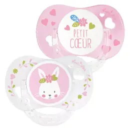 Luc et Léa Sucette Silicone Edition Limitée Duo Lapin Petit Coeur 0-6mois