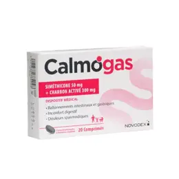 Novodex Calmogas Siméthicone 50mg + Charbon Activé 300mg 20 comprimés