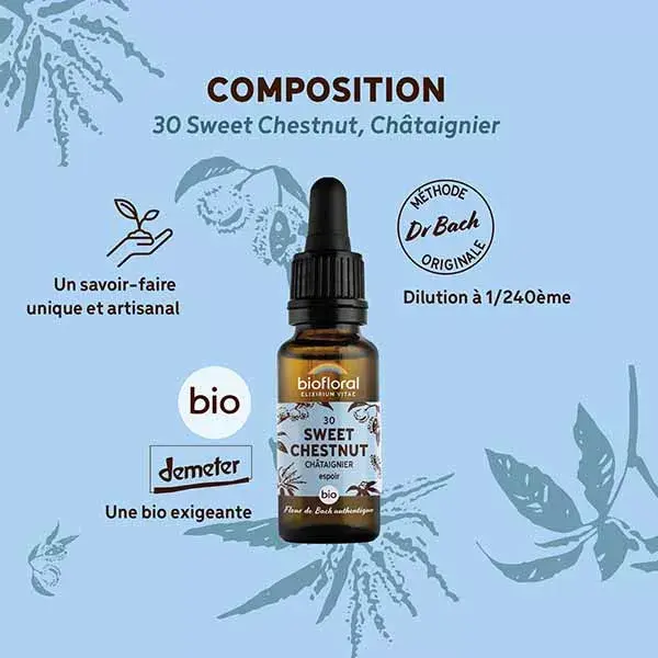 Biofloral Fleur De Bach 30 Sweet Chestnut Chataignier Compte Gouttes Bio 20 ml