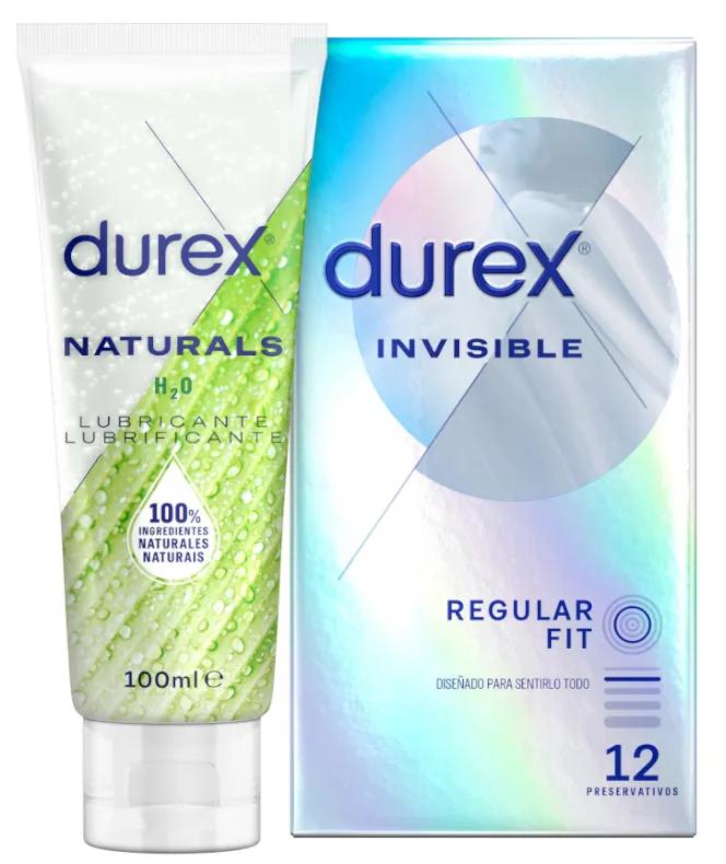 Durex Extra Lubricated Invisible Condoms Pack 12 units + Naturals Lubricant 100 ml