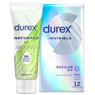 Durex Preservativos Invisible Extra Lubricado 12 uds + Naturals Lubricante 100 ml