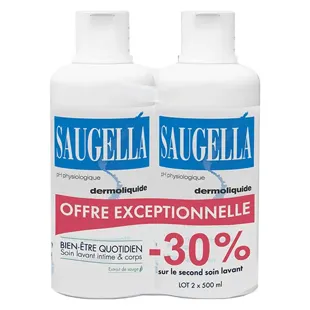 Saugella Dermoliquide Cuidado Limpiador Intimo y Cuerpo Pack de 2 x 500ml