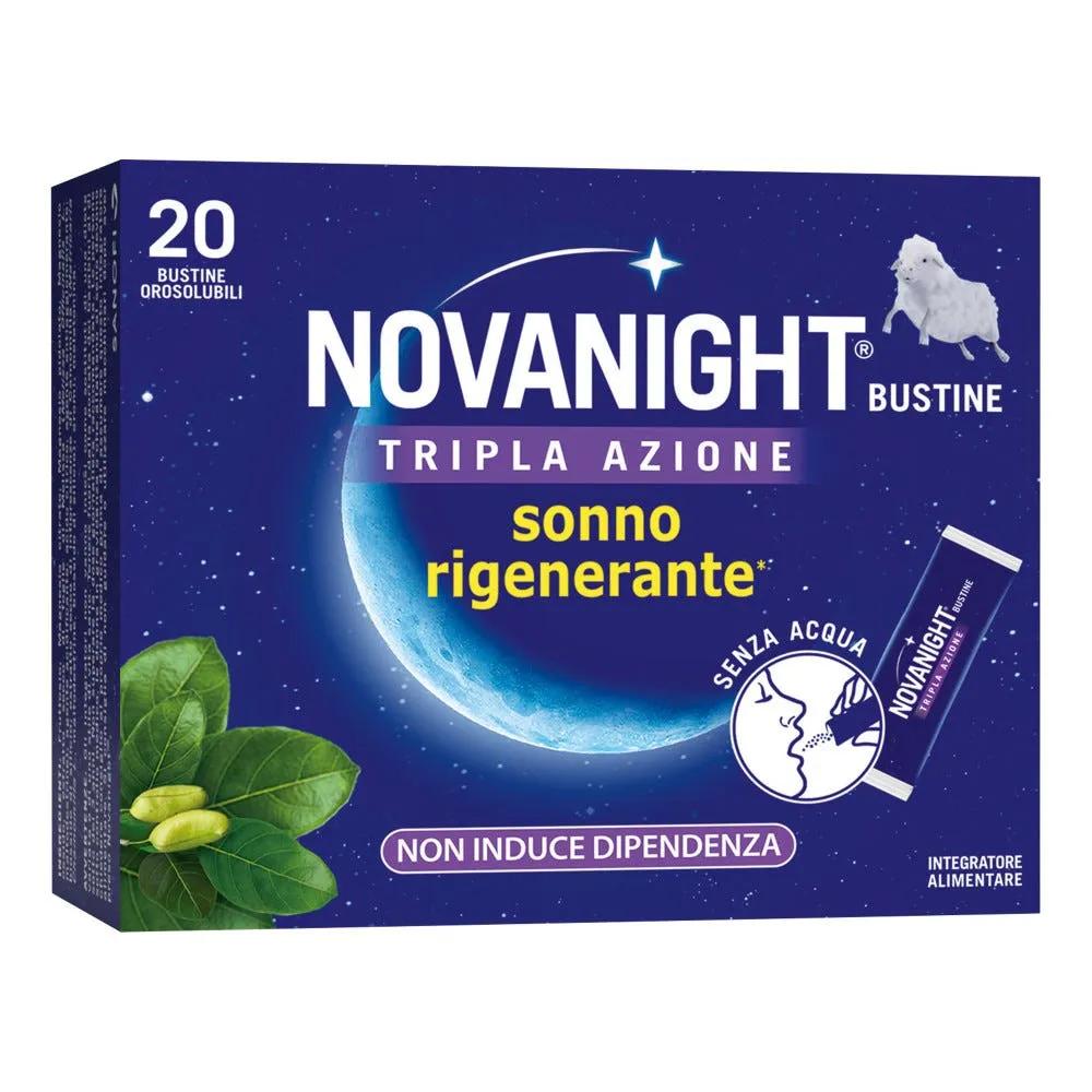 Novanight Tripla Azione Integratore con Melatonina per il Sonno 20 Bustine Orosolubili Gusto Camomilla e Agrumi 