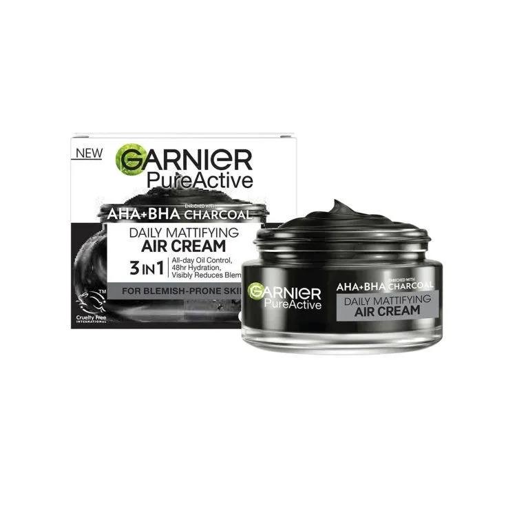 Garnier Air Cream Aha+Bha Carbone Crema per Pelle Grassa e a Tendenza Acneica 50 ml