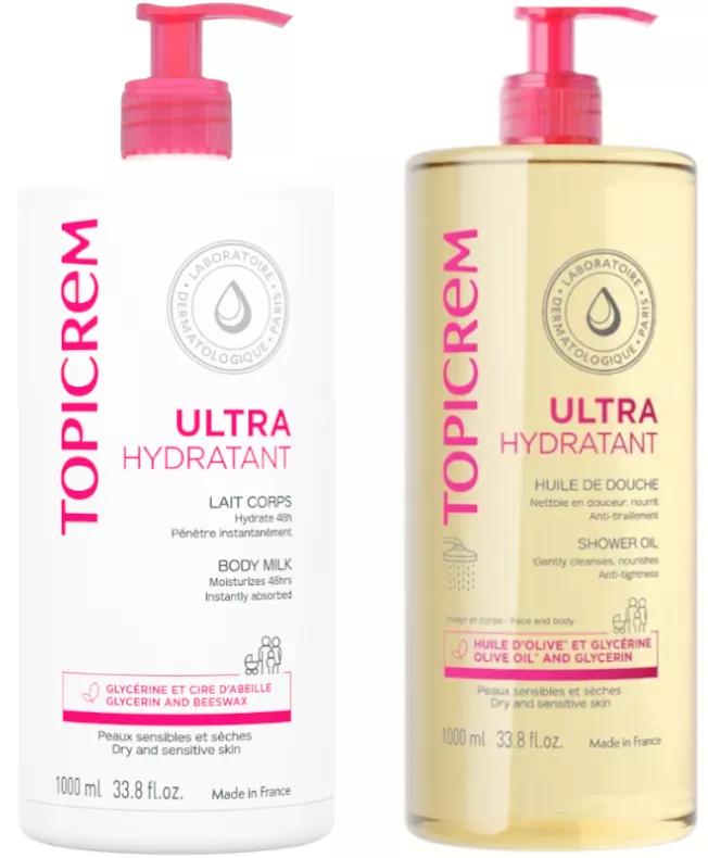 Topicrem Ultra-Moisturizing Body Milk 1 L + Ultra-Moisturizing Shower Oil 1 L