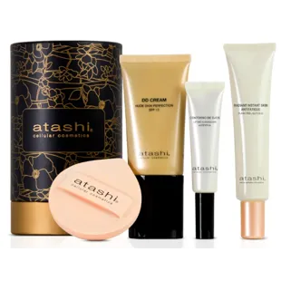 Atashi DD Cream Nude Skin Perfection Beige Tone + Eye Contour + Radiant Instant Skin Peeling 40ml +Velvet Makeup Sponge