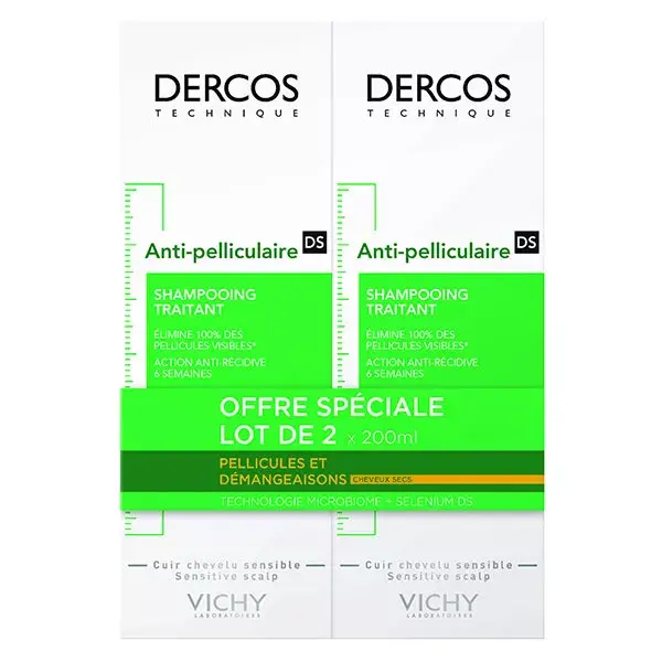 Vichy Dercos Shampoing Anti-Pelliculaire DS Cheveux Secs 2 x 200ml