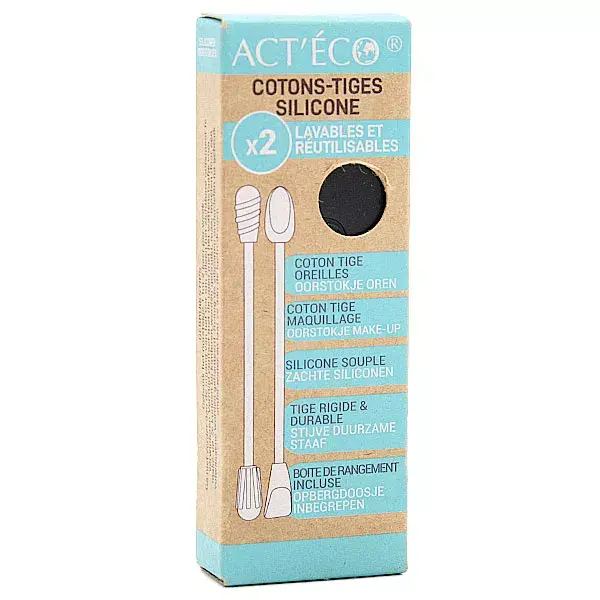 Act'Éco Double Coton Tige Réutilisable Silicone et Embout Maquillage Noir