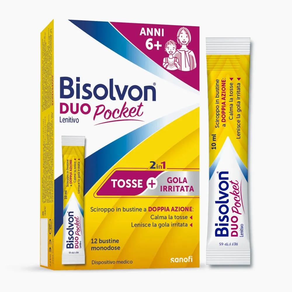 Bisolvon Duo Pocket Lenitivo Sciroppo in Bustina per Tosse e Gola Irritata 12 Bustine Monodose