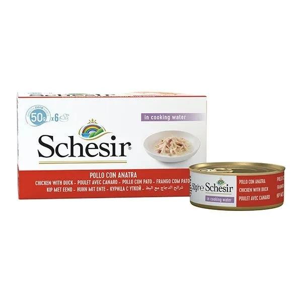 Schesir Multipack Lattina Filetti Di Pollo Con Anatra Cibo Umido Gatto 6X50G