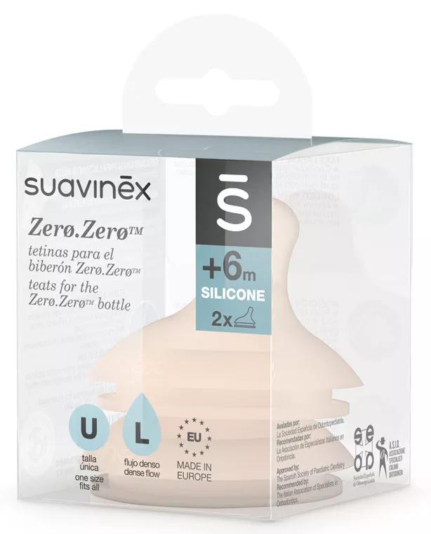 Suavinex Tetina Silicona Anticólico Flujo Denso Zero Zero +6m 2 uds