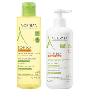 A-Derma Exomega Emollient Milk 400 ml + Shower Oil 500 ml