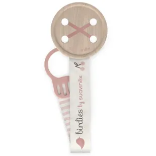 Suavinex Birdies Fabric Pacifier Clip with Double-Sided Design, Pink +0m