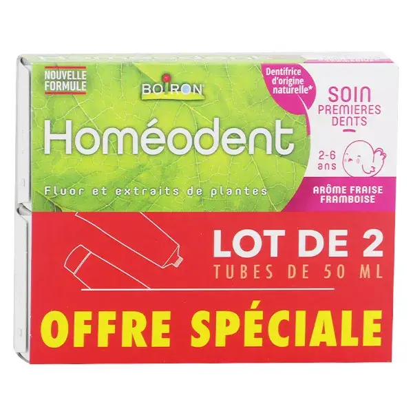 Boiron Homéodent Dentifrice Soin Premières Dents 2 - 6 ans Fraise Framboise Lot de 2 x 50ml
