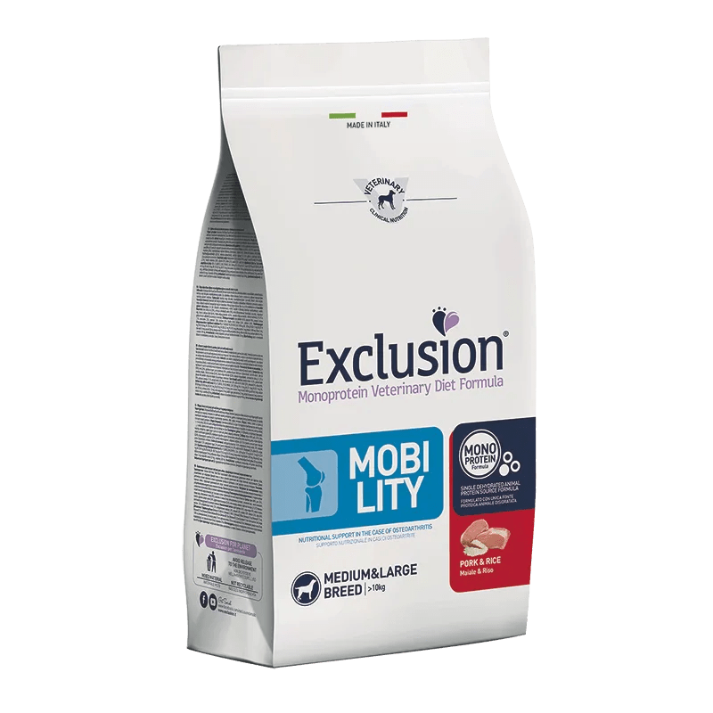 Exclusion Monoprotein Veterinary Diet Formula Mobility Crocchette Suino/Riso Per Cani Taglia Media/Grande Sacco 2Kg