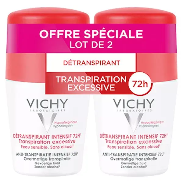 Vichy Intensive Deodorant 72h Roll-On Lot of 2 x 50ml