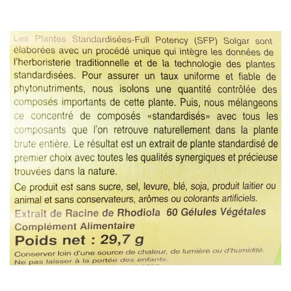 Solgar SFP Rhodiola 60 gélules végétales