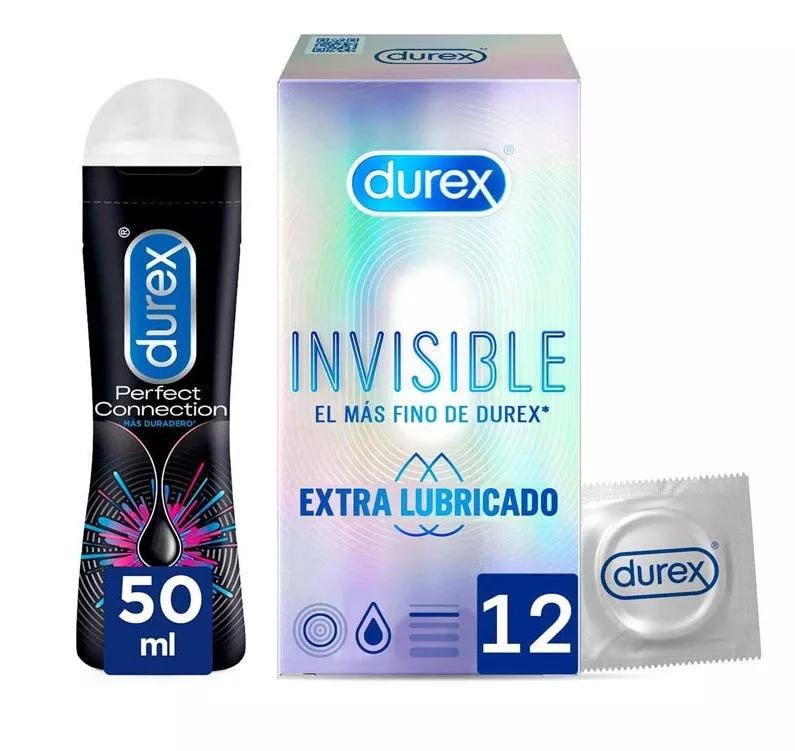 Durex Preservativos Invisibles Extra Lubricado 12 uds + Lubricante Perfect Connection 50 ml
