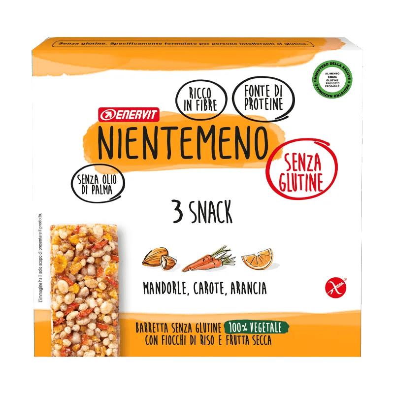 Enervit Nientemeno Snack Barretta Mandorle Carote e Arancia Senza Glutine 3 x 33 gr