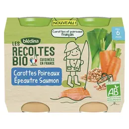 Blédina Les Récoltes Bio Carottes Poireaux Epeautre Saumon Lot de 2 x 200g