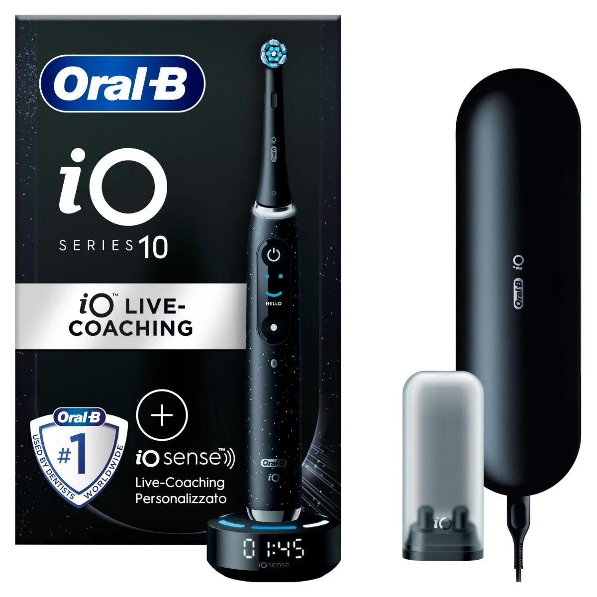 Oral-B Spazzolino Elettrico Ricaricabile iO 10 Nero + 1 Testina, 1 Custodia Da Viaggio ricaricabile, 1 Caricatore iO Sense