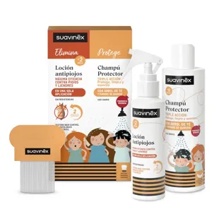 Suavinex Loción Antipiojos y Liendres 125 ml + Champú Protector Antipiojos 250 ml + Lendrera +2 Años