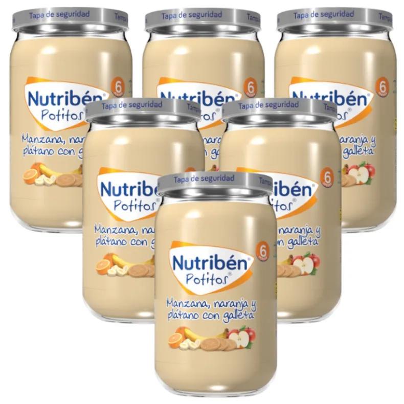 Nutribén Baby Food Pomme Orange Banane avec Biscuit 6x235 gr