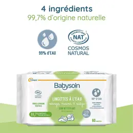 Babysoin Lingettes à l'Eau Corps Visage Siège Sans Parfum Lot de 4 x 60 lingettes