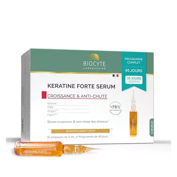 Biocyte Pack Kératine Forte Serum  Anti-chute 15 Ampoules de 9 ml 45 jours