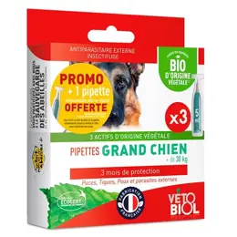 Vétobiol Antiparasitaire Pipette Grand Chien Bio 3 Pipette