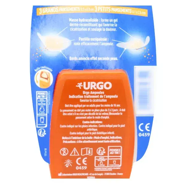 Urgo Pieds Mains Ampoules Assortiment Pansement Hydrocolloïdes 6 unités
