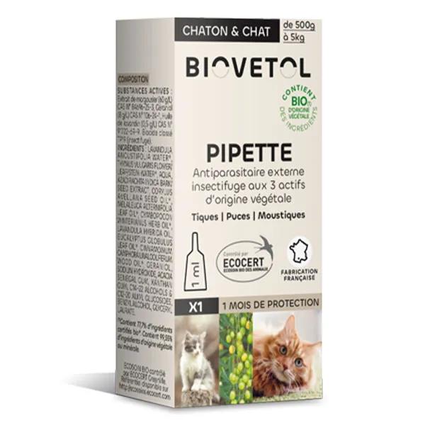 Biovetol - Antiparasitaire - Pipette Chat/Chaton à l’unité Bio - 1ml