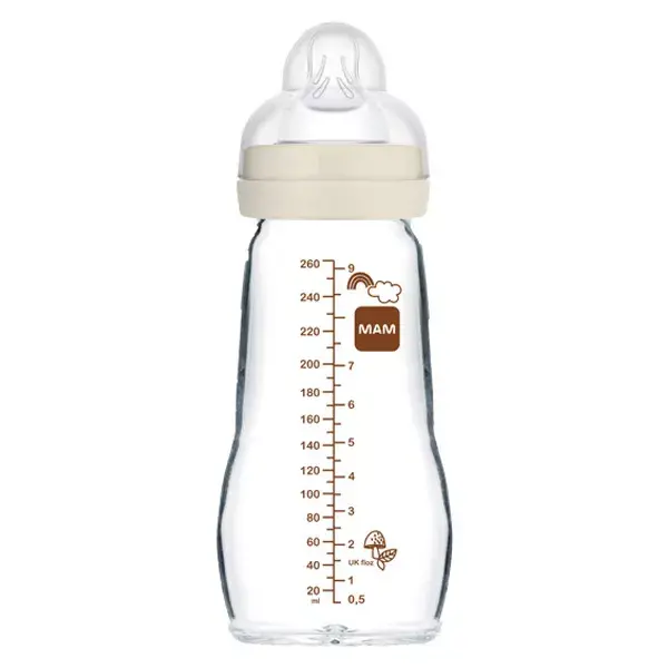 MAM First Stage Glass Baby Bottle Teat Flow 2 260ml (White)