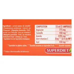 Superdiet Quatuor Acérola Tonique Bio 20 ampoules de 15ml