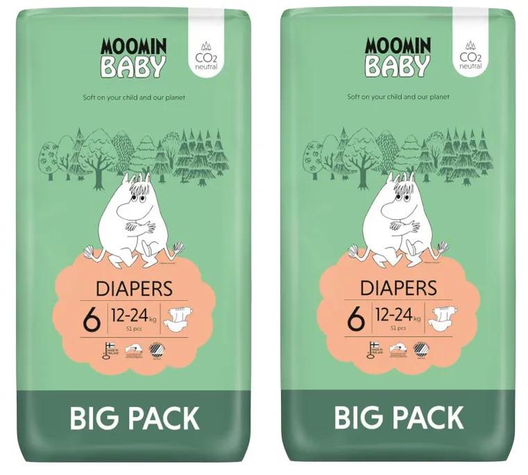 Moomin Baby Diapers Size 6 (12-24 Kg) 2x51 units