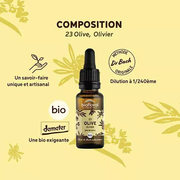 Biofloral Fleur De Bach 23 Olive Olivier Compte Gouttes Bio Demeter 20 ml