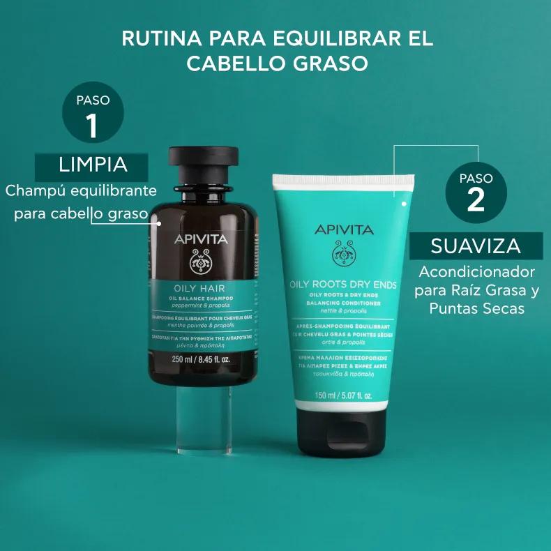 Apivita Oil Balance Shampoo Mit Pfefferminz & Propolis – 250 Ml, Für Fettiges Haar, Reinigt Schonend & Pflegt Die Kopfhaut