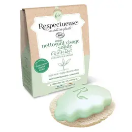 Respectueuse Mon Nettoyant Visage Solide Purifiant Bio 35g + Porte-Savon Végétal Offert